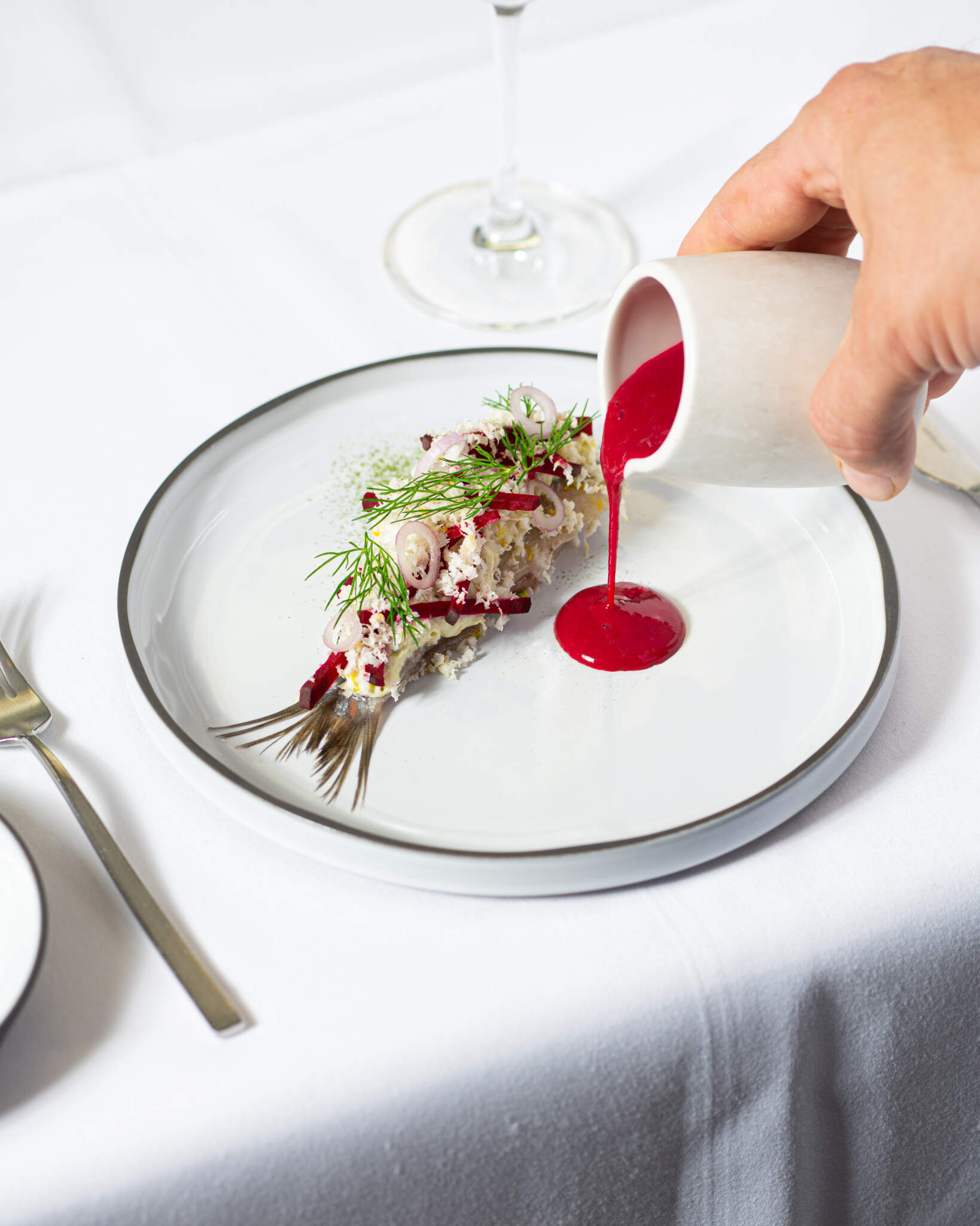 Gerecht met haring en rode biet